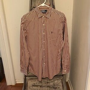 Polo by Ralph Lauren Men's Burgundy and White Striped Shirt